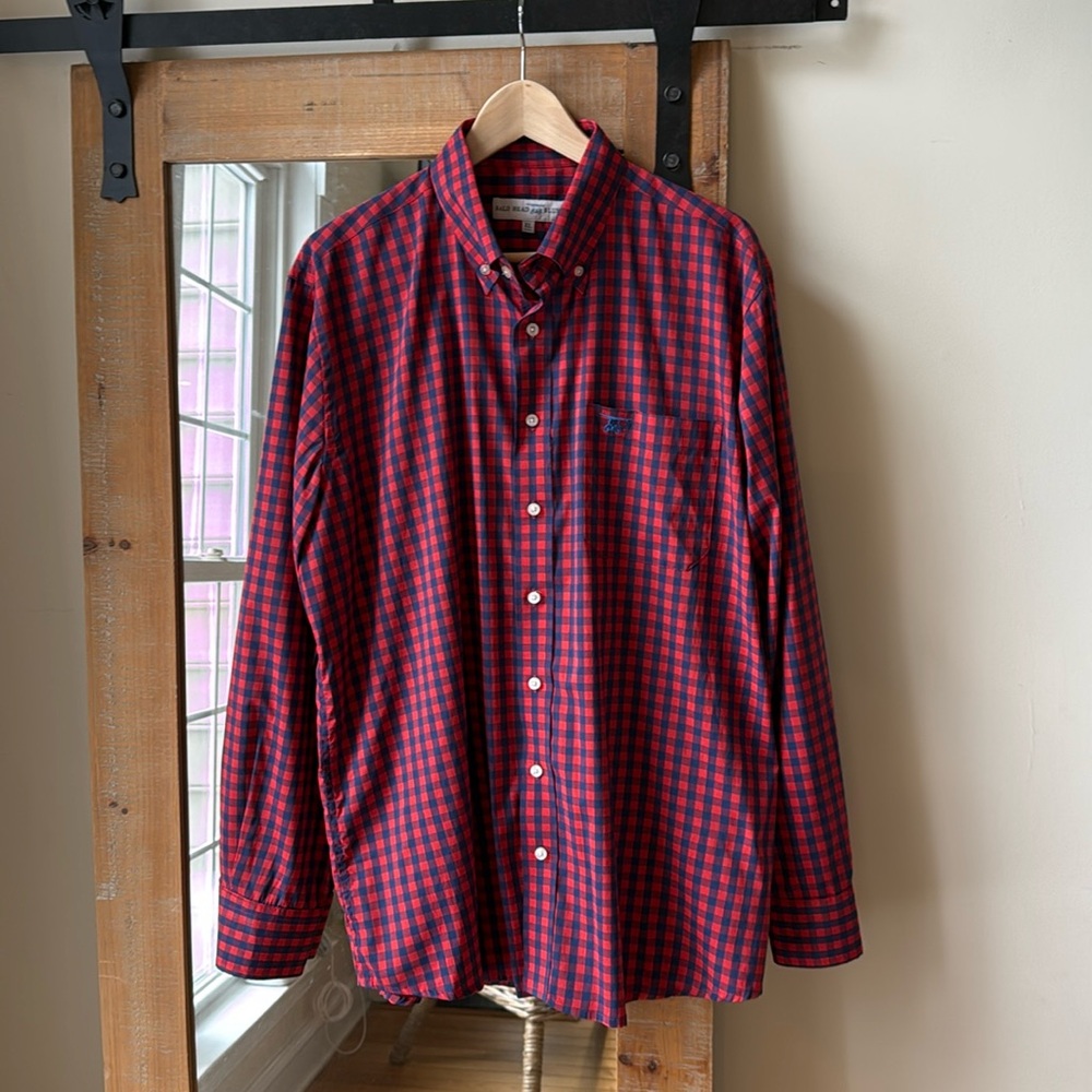 Bald Head Blues Gingham Performance Button Down Shirt Size XL